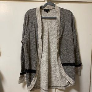 Two tone Gray cardi with black distressed ribbon detail